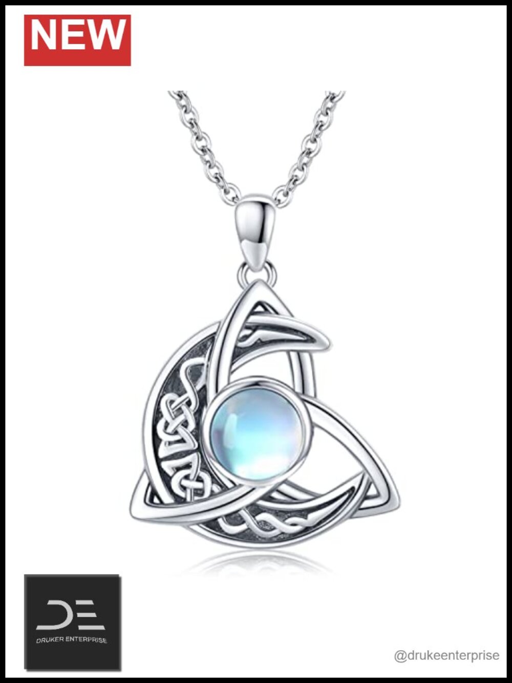 925 Sterling Silver Celtic Moonstone Pendant Necklace